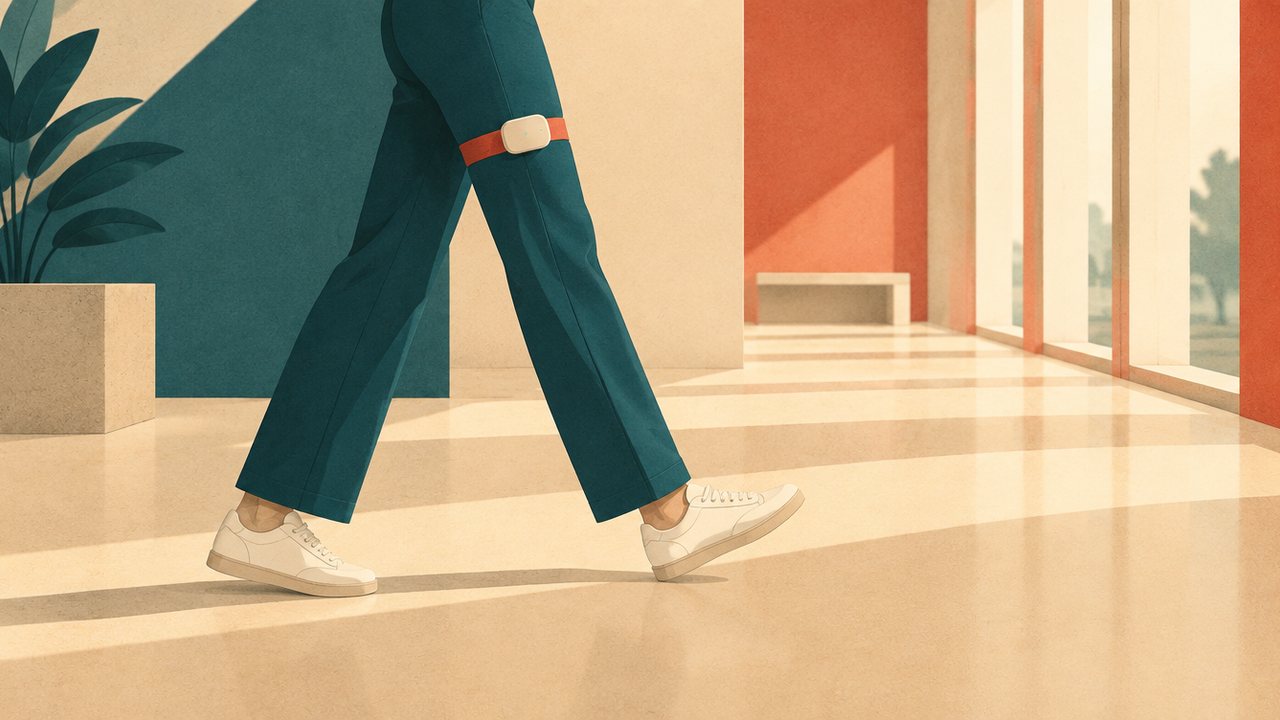 Illustration zur Meldung: Ein Band am Oberschenkel soll Parkinson-Kranken helfen, wenn die Füße mitten im Schritt stehenbleiben