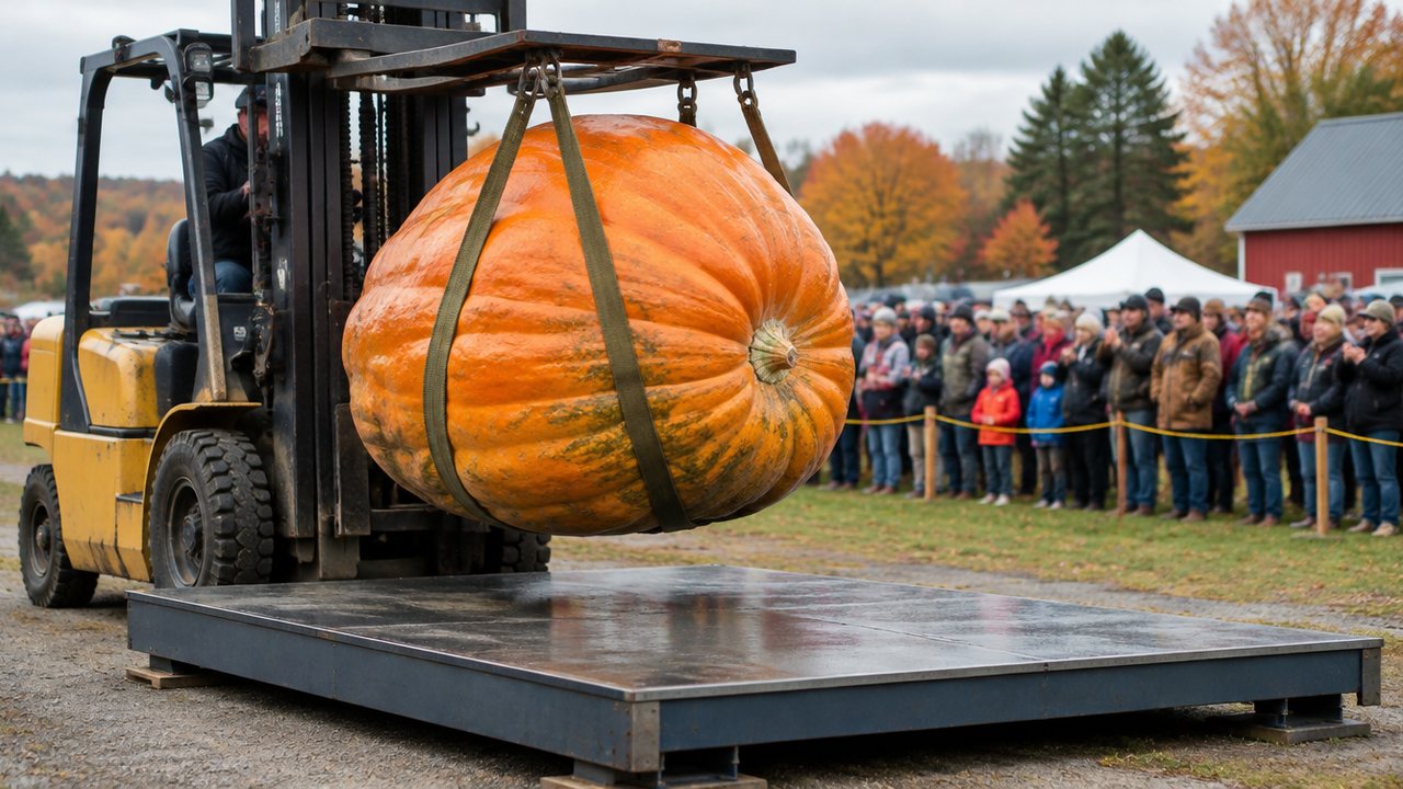 Bild zur Meldung: Erster Kürbis über 3.000 Pfund: 3.156 Pfund (1.431,5 kg), der Rekord von Ian Paton hielt nur eine Woche