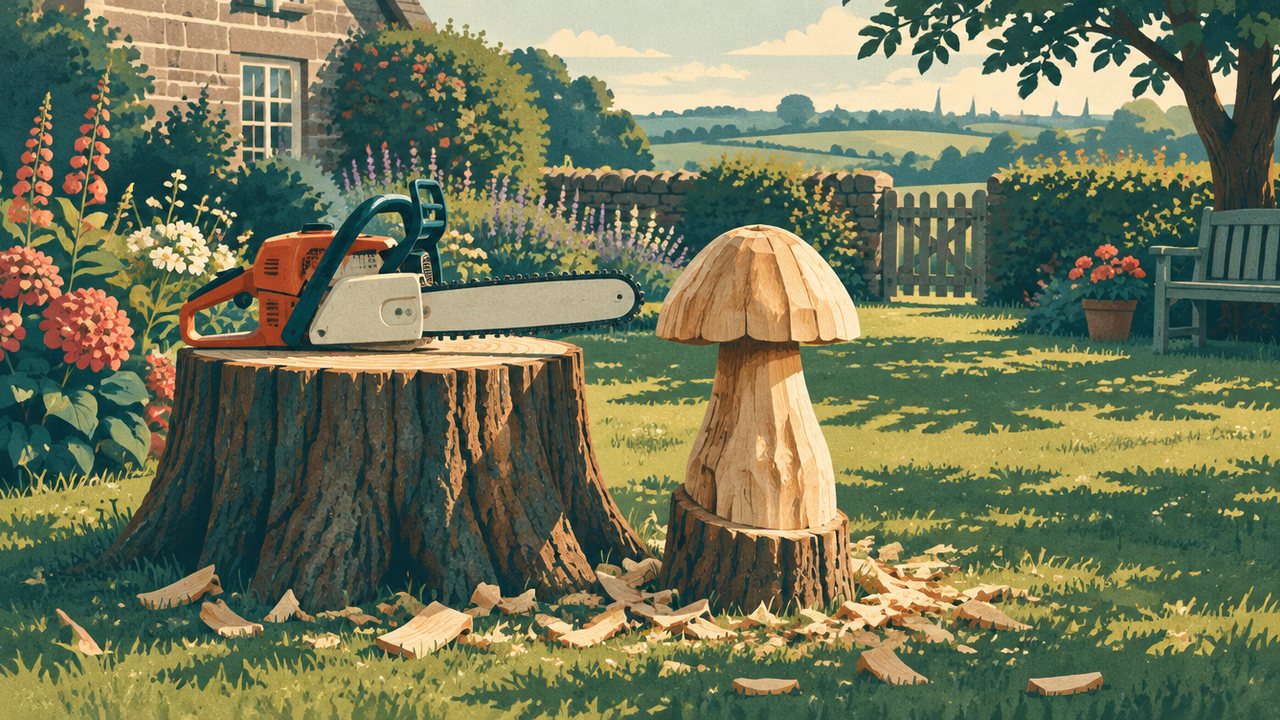 Illustration zur Meldung: Seine Mutter wünschte sich einen Pilz aus Holz, heute lebt er davon, mit der Kettensäge zu schnitzen