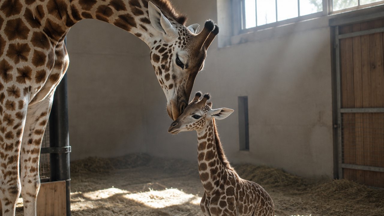 Bild zur Meldung: Nachwuchs bei den bedrohten Nubischen Giraffen im Zoo Magdeburg