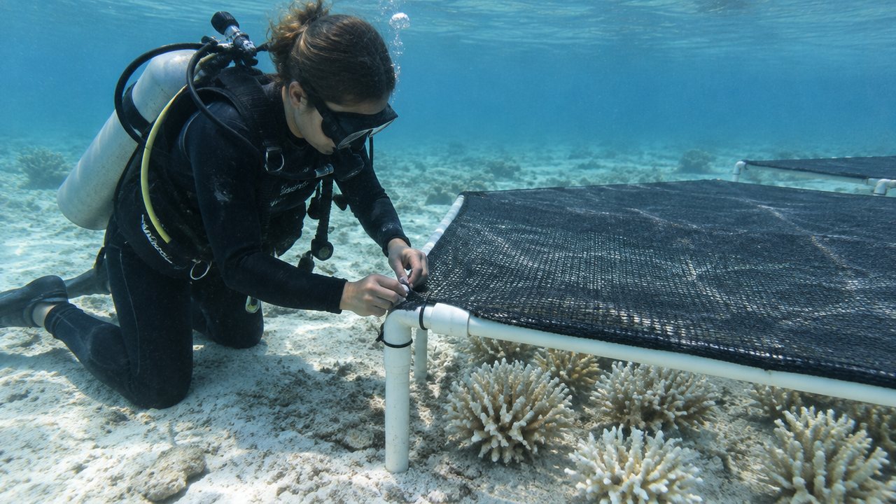 Bild zur Meldung: Schattensegel: Korallen in Florida bleichen während einer Hitzewelle weniger aus