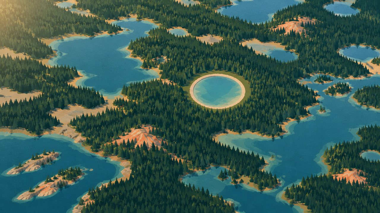 Illustration zur Meldung: Auf der Suche nach einem Campingplatz fand er einen 390 Millionen Jahre alten Einschlagkrater