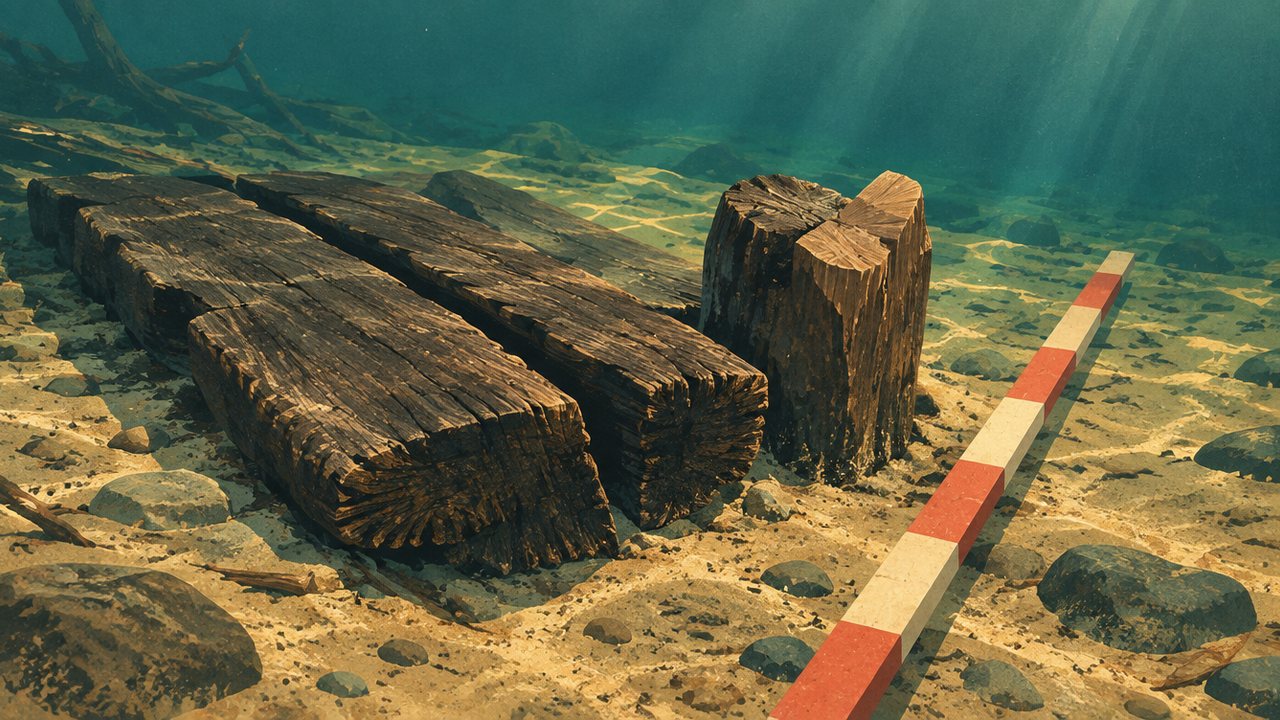 Illustration zur Meldung: Unterwasserarchäologen holen bis zu 10.500 Jahre alte, von Menschen bearbeitete Hölzer aus dem Arendsee